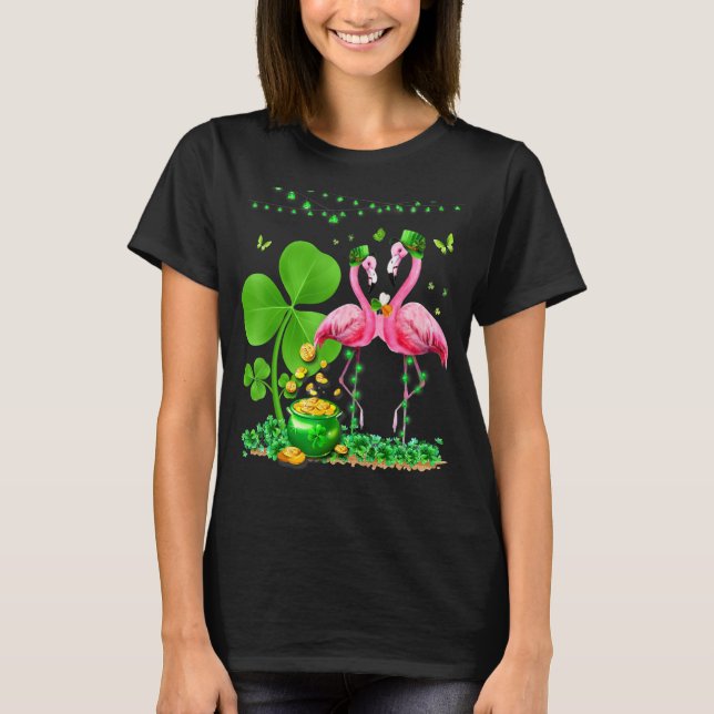 Camiseta Leprechaun Hat Flamingo Shamrock Dia de São Patríc (Frente)