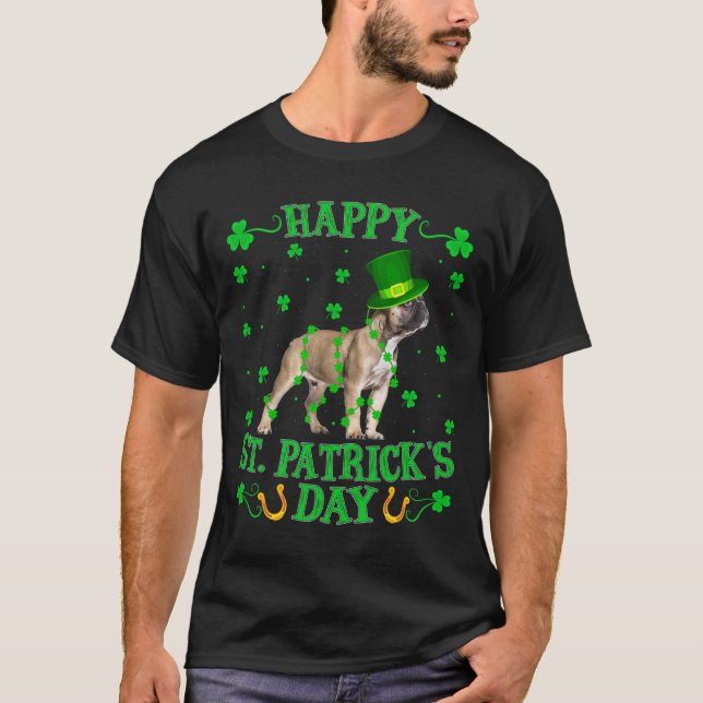 Camiseta Leprechaun Hat French Bulldog Rua. Dia de Patrick (Frente)