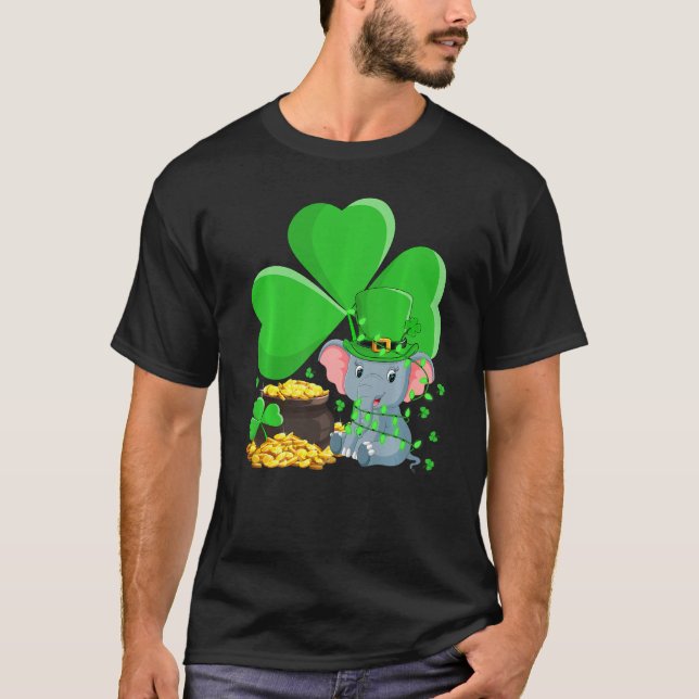 Camiseta Leprechaun Hat Shamrock Leaf Elephant Rua Patrick  (Frente)