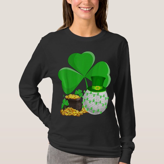Camiseta Leprechaun Hat Shamrock Leaf Golf Dia de São Patrí (Frente)