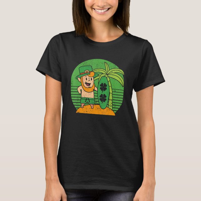 Camiseta Leprechaun Hawaiian Surfing St Patricks Day Hawaii (Frente)