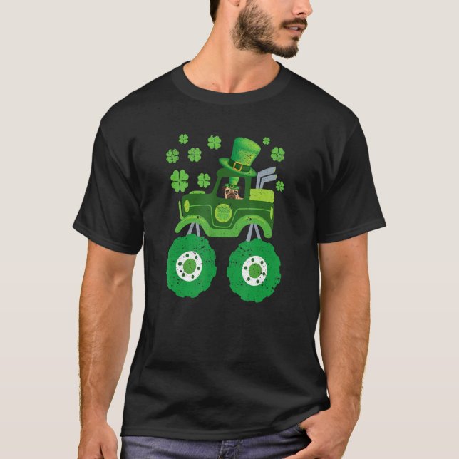Camiseta Leprechaun Monster Truck Pugs St Patricks Day Dog  (Frente)