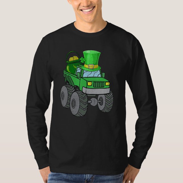 Camiseta Leprechaun Monster Truck Shamrock Rua Patrick Day  (Frente)