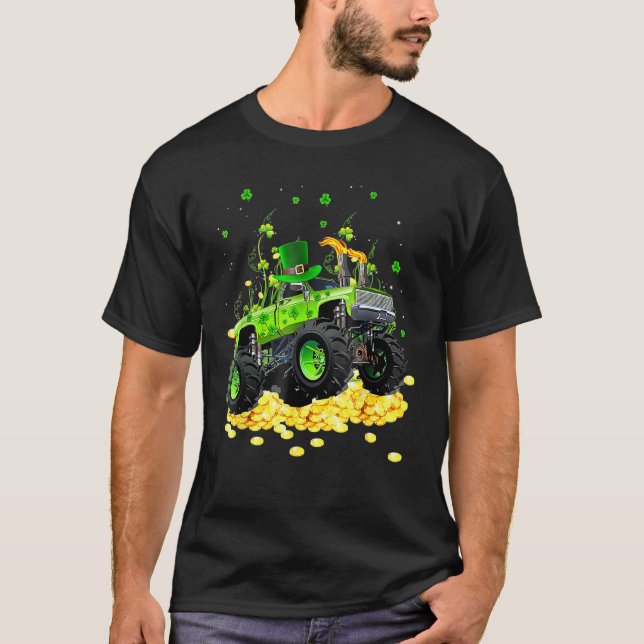 Camiseta Leprechaun Monster Truck Shamrock Rua Patrick Day  (Frente)