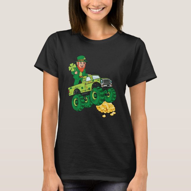 Camiseta Leprechaun Monster Truck Shamrock St Patrick Day B (Frente)