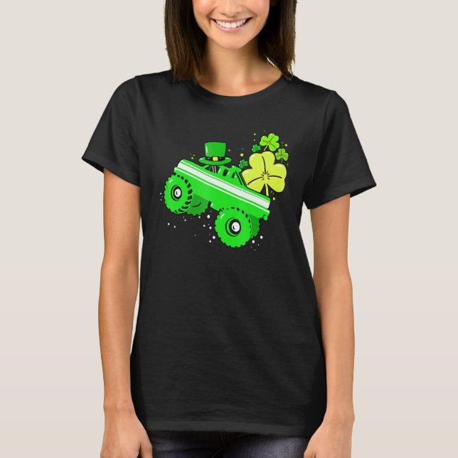 Camiseta Leprechaun Monster Truck Shamrock St Patrick Day B (Frente)