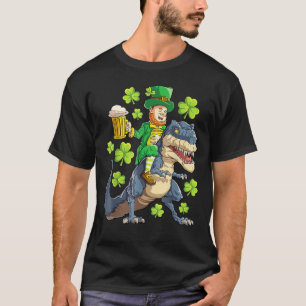 Camiseta Leprechaun Riding Dinosaur Rex Dia de São Patríc
