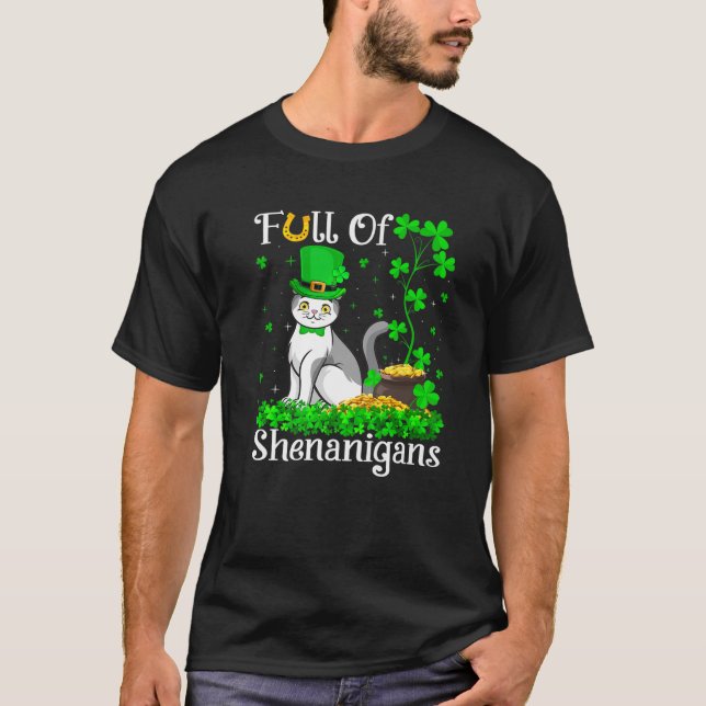 Camiseta Leprechaun Shamrock Leaf Scottish Fold Cat Rua Pat (Frente)