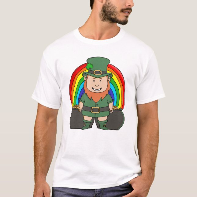 Camiseta Leprechaun Sortudo com Panela de Ouro do Arco-Íris (Frente)