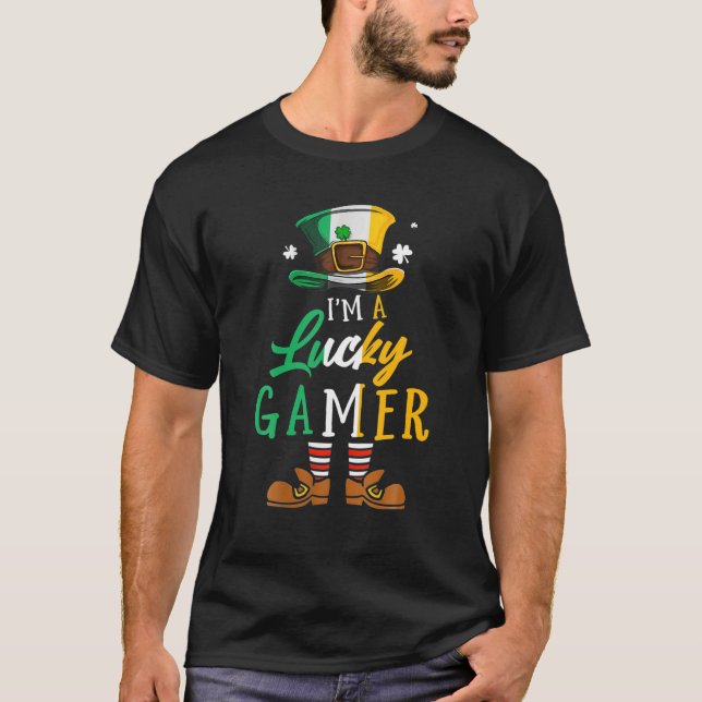 Camiseta Leprechaun, sou uma Rua Feliz Gamer Sortudo. (Frente)