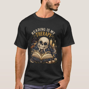 Camiseta Ler É Minha Terapia Celestial Esqueleto Livresco