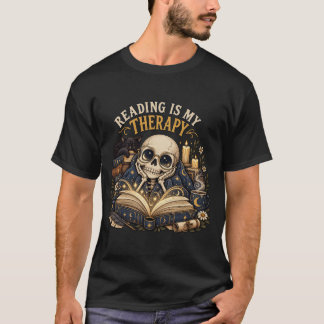 Camiseta Ler É Minha Terapia Celestial Esqueleto Livresco