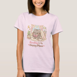 Camiseta Ler é o Meu Lugar Feliz Gatinho Fofinho Rosa