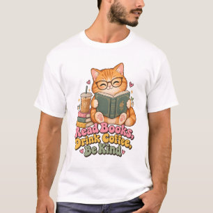 Camiseta ler livros beber café ser gentil, gato ginger fofo