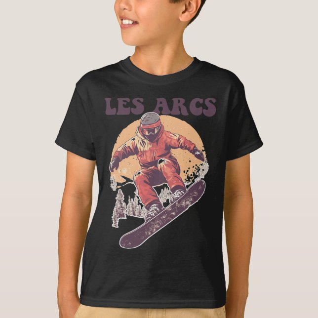 Camiseta Les Arcs France Retro Snowboard (Frente)