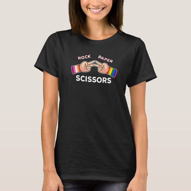 Camiseta Lesbian Couple Gay Pride LGBTQ Rock Paper Scissors (Frente)