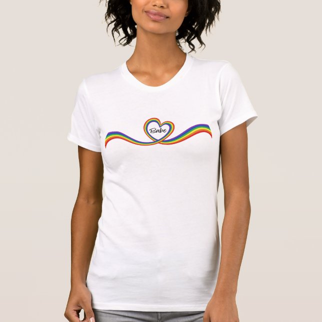 Camiseta Lésbica Bachelorette Rainbow Heart Group (Frente)