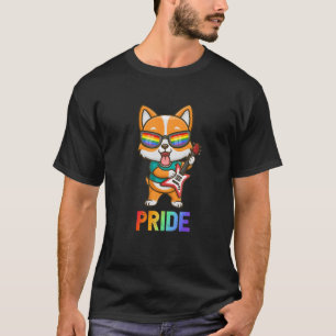 Camiseta Lésbica Gay Funny Corgi Guitarista Óculos arco-