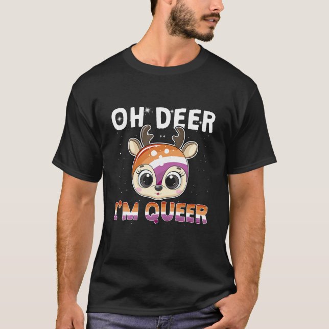 Camiseta Lésbica Oh Deer I'm Queer LGBT Pride Flag (Frente)