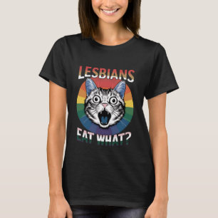 Camiseta Lésbicas Comem Qual Humor do Gato Bandeira do Orgu