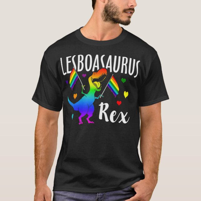 Camiseta Lesboasauro Rex Lésbica Dinossauro Orgulho LGBT Ra (Frente)
