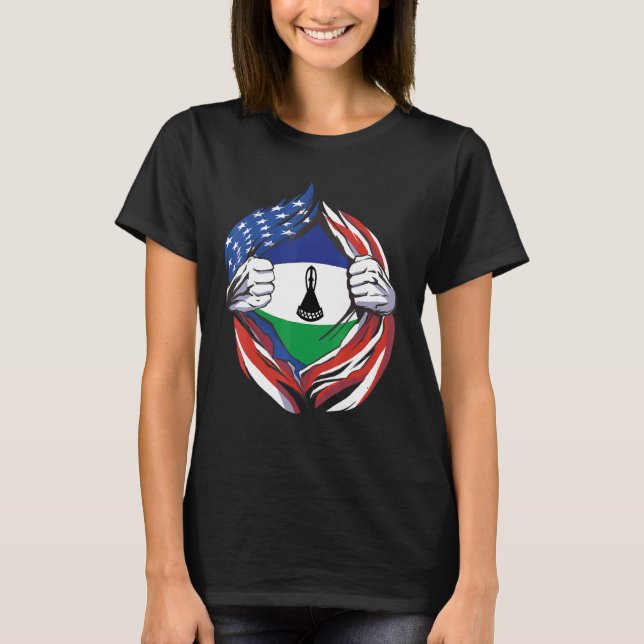Camiseta Lesoto Flag American Orgulha Do Meu Patrimônio Bas (Frente)