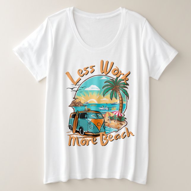 Camiseta Less Work More Beach for Summer Vacation (Frente do Design)