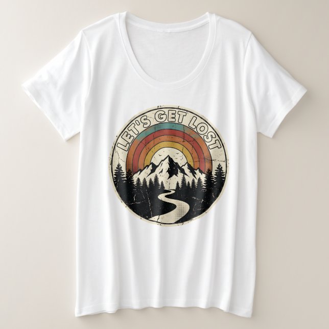 Camiseta Let’s Get Lost Retro Mountain Adventure Outdoor (Frente do Design)