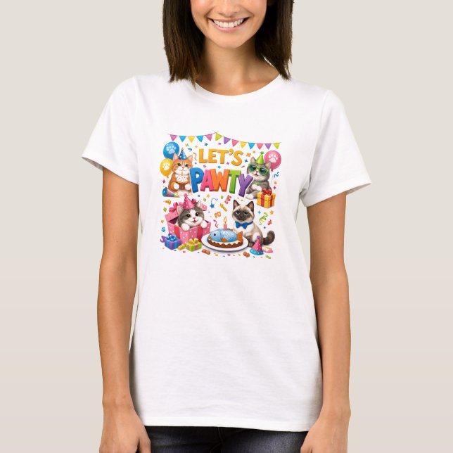 Camiseta Let’s Pawty Cat 5th Birthday | Cute Kitty Birthday (Frente)
