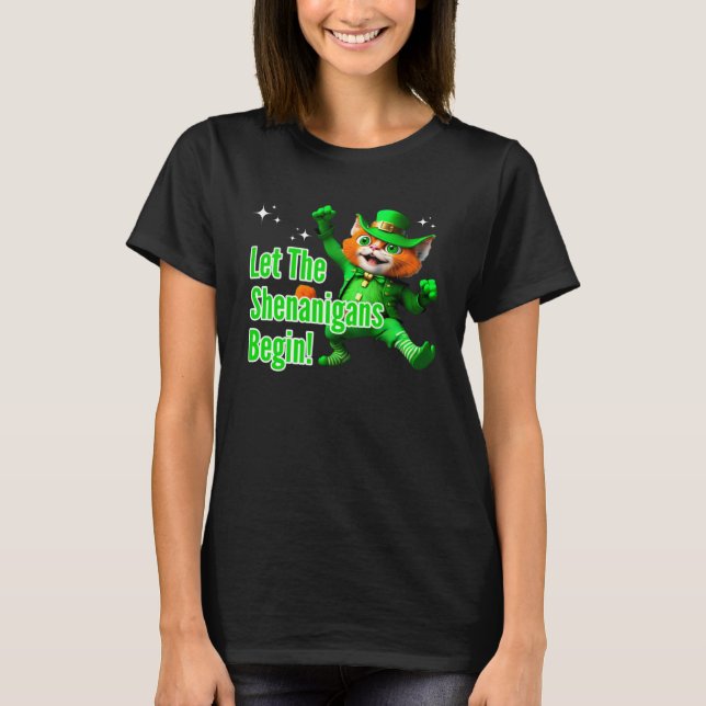 Camiseta Let Shenanigans Begin Dancing Leprechaun Cat St Pa (Frente)