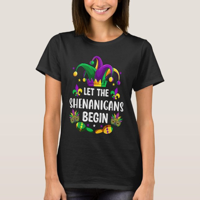 Camiseta Let The Shenanigan Begin  Mardi Gras Jester Men Wo (Frente)