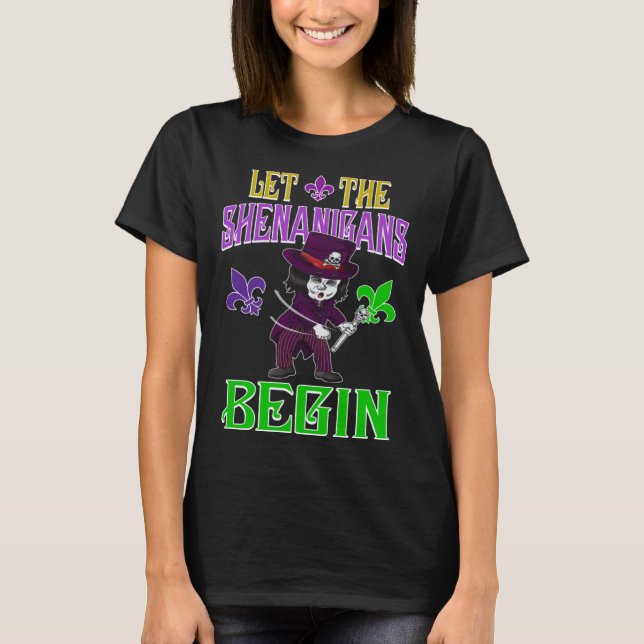 Camiseta Let The Shenanigans Begin Mardi Gras Flossing Vood (Frente)