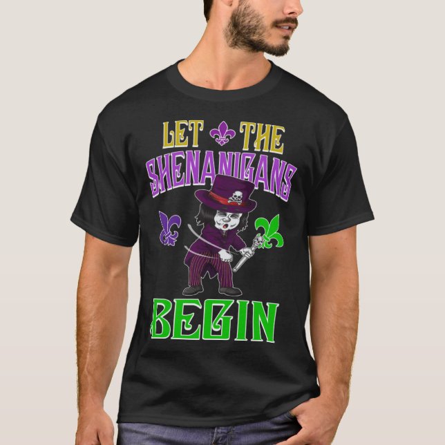 Camiseta Let The Shenanigans Begin Mardi Gras Flossing Vood (Frente)