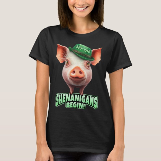 Camiseta Let The Shenanigans Begin Piggy Leprechaun St Patr (Frente)