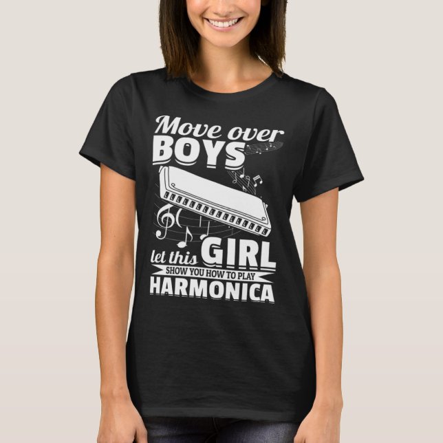 Camiseta Let This Girl Show You How To Play Harmonica Music (Frente)
