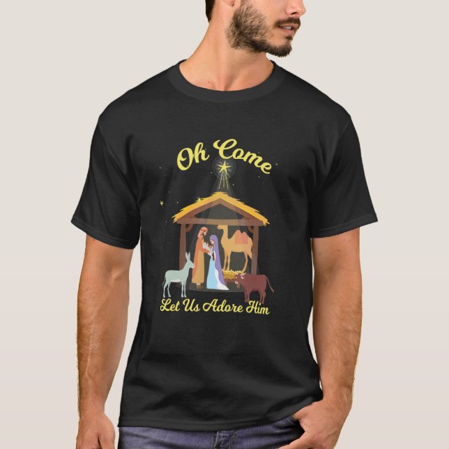 Camiseta Let Us Adore Him Christmas Advent Nativity Scene N (Frente)