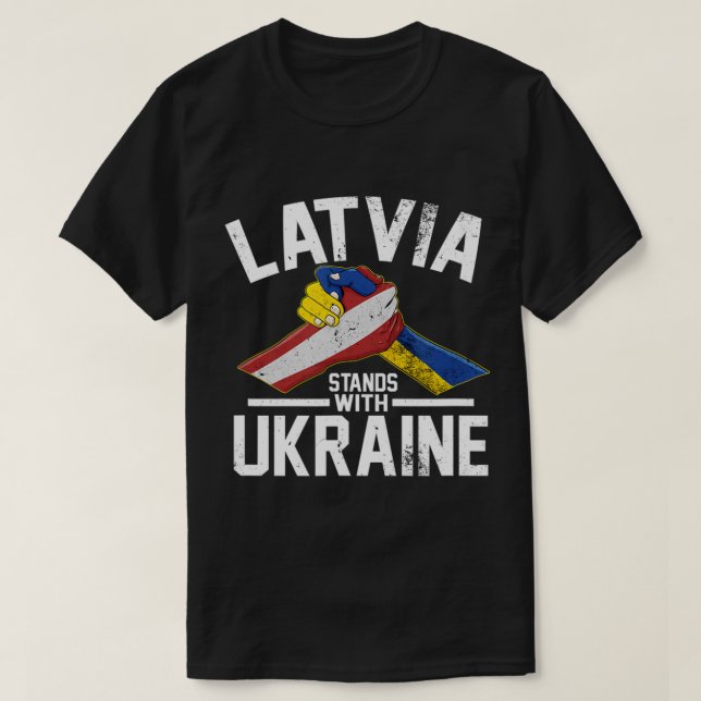 Camiseta Letónia Mantém-Se Com A Ucrânia, Bandeira Da Letón (Frente do Design)