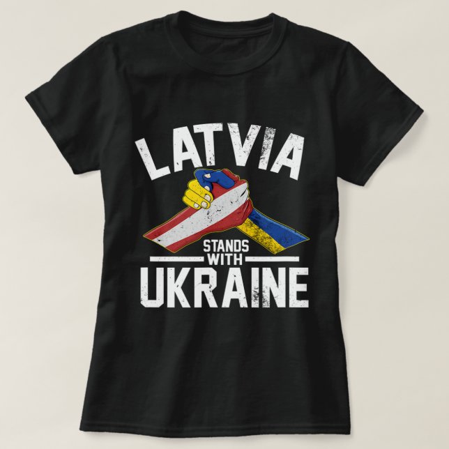 Camiseta Letónia Mantém-Se Com A Ucrânia, Bandeira Da Letón (Frente do Design)