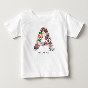 Camiseta Letra A   Monograma de Letra Floral Caprichoso I