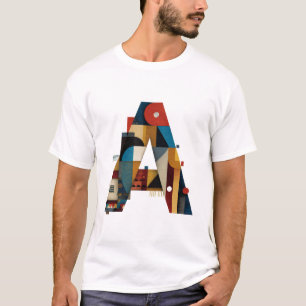 Camiseta Letra A – Monograma de Meados do Século em Blocos