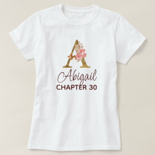 Camiseta Letra A Monograma Dourado com Rosas Cor de Rosa An