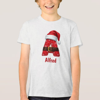 Camiseta Letra A Monograma Fato de Papai Noel Alfabeto de N