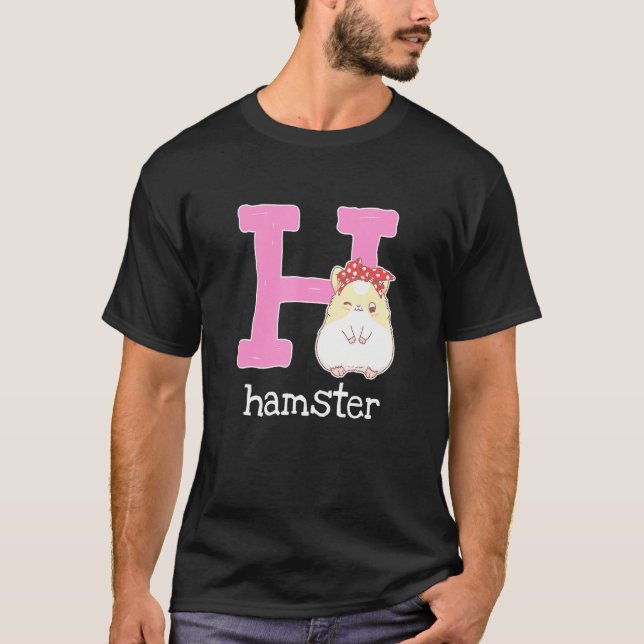 Camiseta Letra alfabética de hamster escura Crianças de ani (Frente)