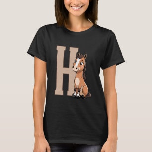 Camiseta Letra Alfabética H com Retrato de Animal Cavalo Ma