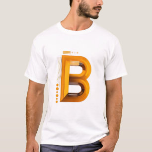 Camiseta Letra B – Monograma 3D Âmbar em Preto Intenso