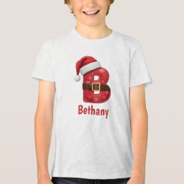 Camiseta Letra B Monograma de Chapéu de Papai Noel Alfabeto