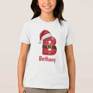 Camiseta Letra B Monograma de Chapéu de Papai Noel Alfabeto