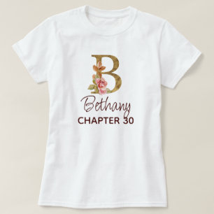 Camiseta Letra B Monograma Dourado Rosas Cor-de-Rosa Aniver
