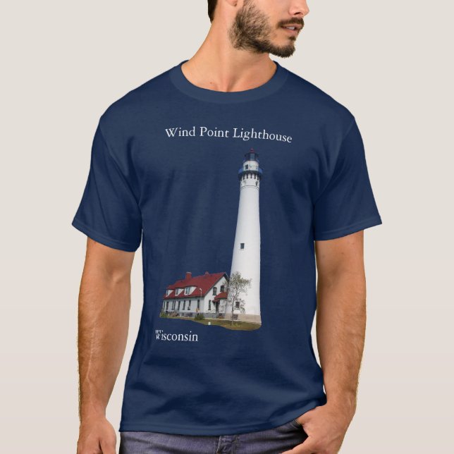 Camiseta Letra branca de farol de Wind Point (Frente)