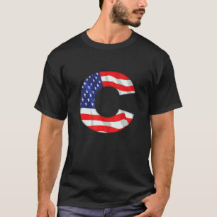 Camiseta Letra C Maiúscula Alfabeto EUA Bandeira Americana